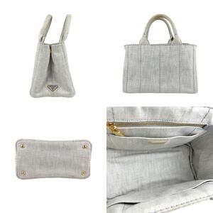 Prada Canvas Shoulder Gold Canapa Bag Handbag Gray